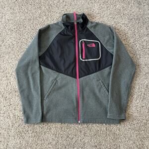 North Face Denali Jacket Girls XL Full Zip Pocket Fleece Grey Pink